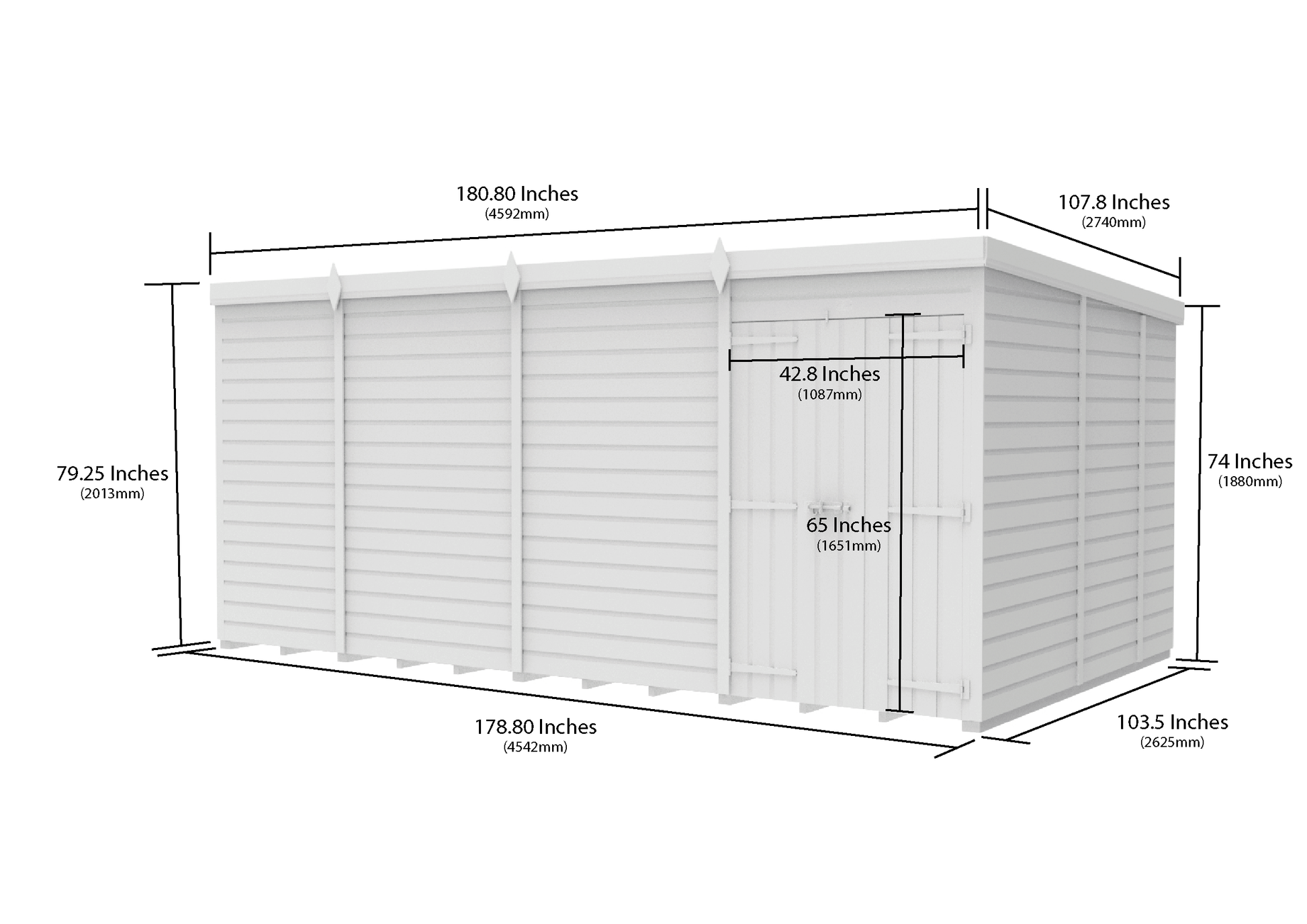 15 x 9 Pent Shed (Double Door, No Windows) - view 6
