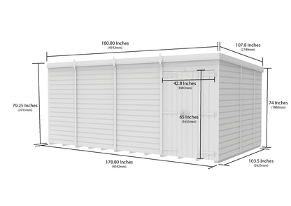 15 x 9 Pent Shed (Double Door, No Windows) - view 6