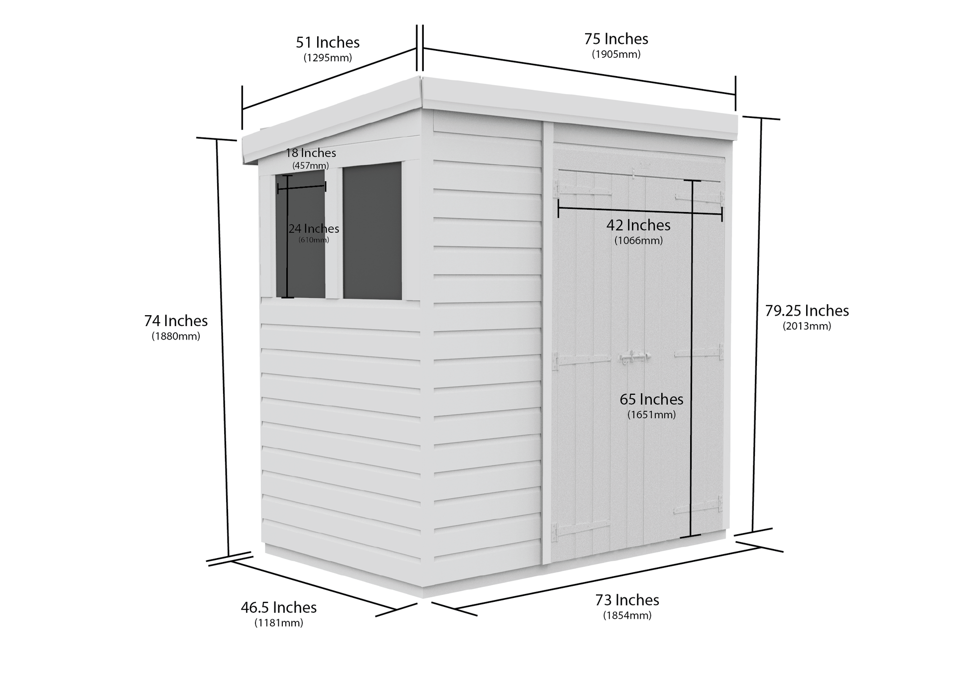 6 x 4 Pent Shed (Double Door, With Windows) - Pent Shed