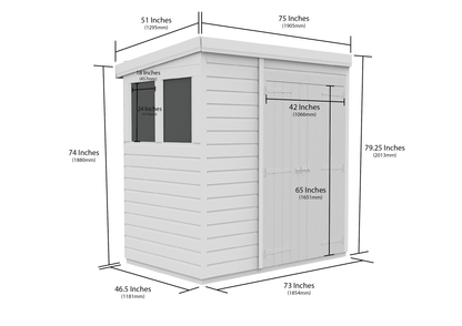6 x 4 Pent Shed (Double Door, With Windows) - Pent Shed