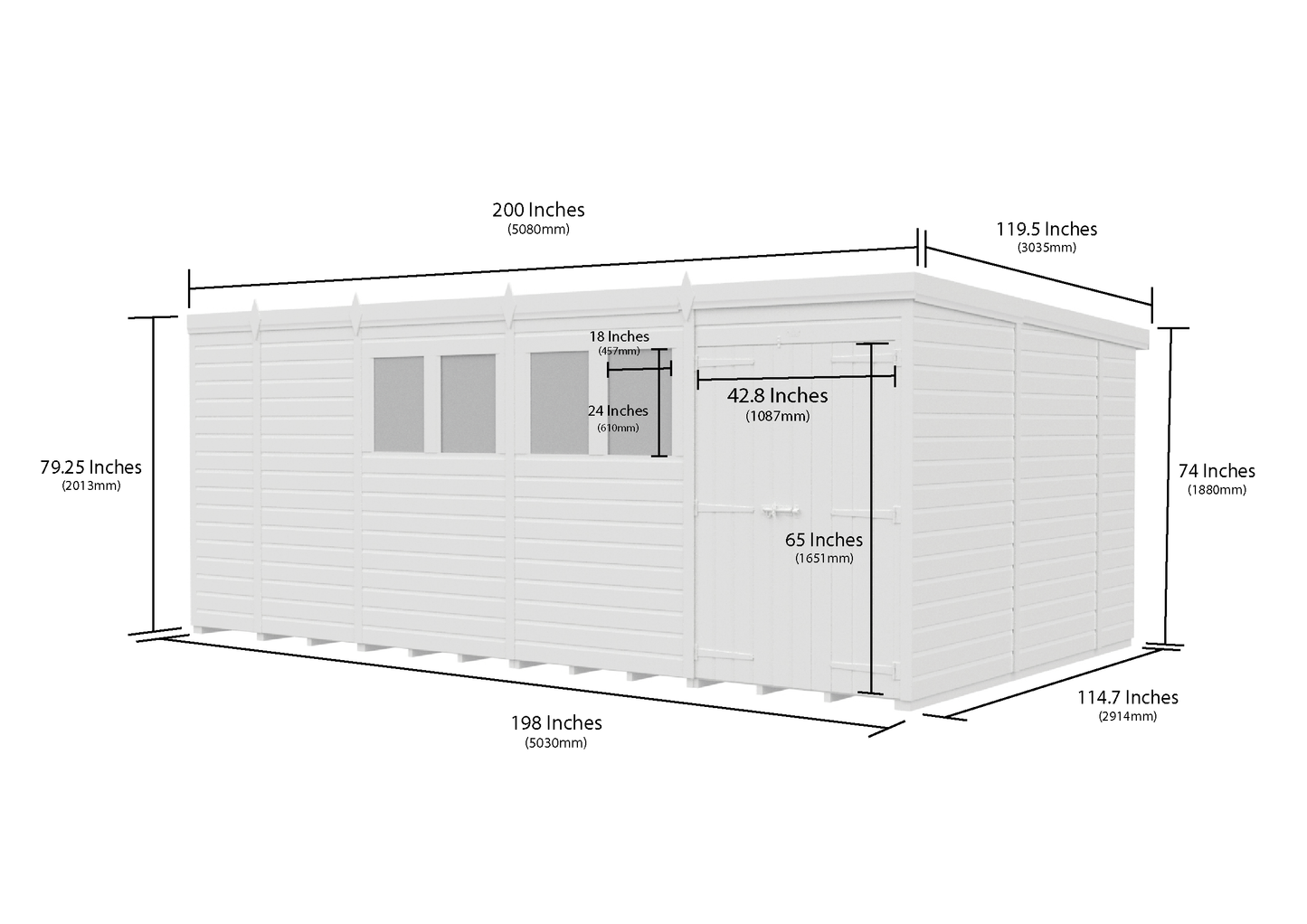 17 x 10 Pent Shed (Double Door, No Windows) - view 6