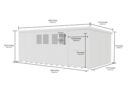 17 x 10 Pent Shed (Double Door, No Windows) - view 6