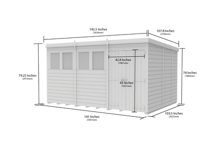 12 x 9 Pent Shed (Double Door, With Windows) - view 6