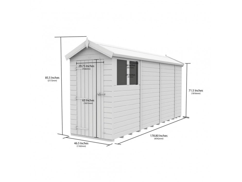 4 x 15 Apex Shed (Single Door, No Windows) - view 3