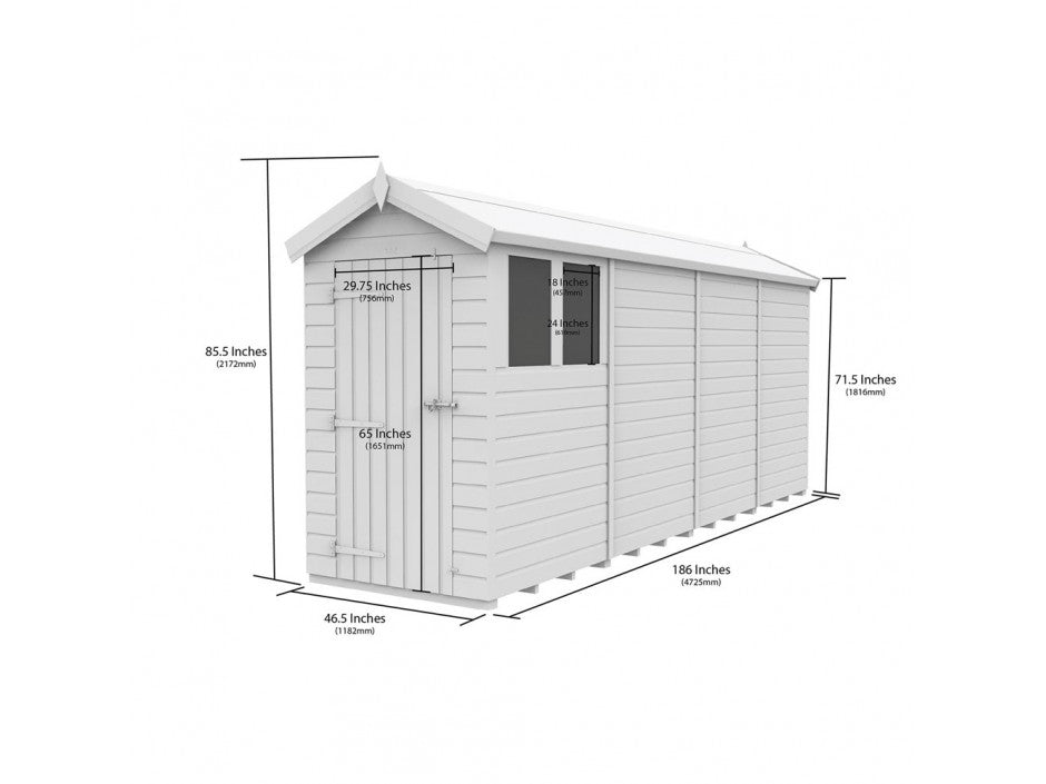 4 x 16 Apex Shed (Single Door, With Windows) - view 3