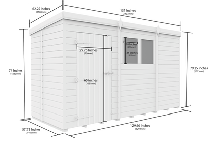 11 x 5 Pent Shed (Single Door, No Windows) - Pent Shed
