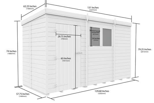11 x 5 Pent Shed (Single Door, No Windows) - Pent Shed