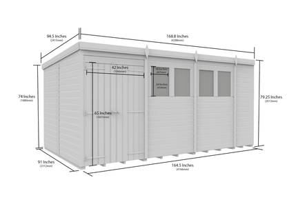 14 x 8 Pent Shed (Double Door, With Windows) - view 2