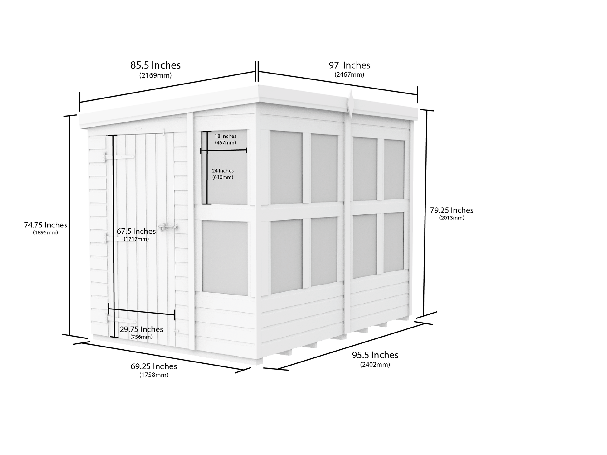 6 x 8 Pent Potting Shed - view 3