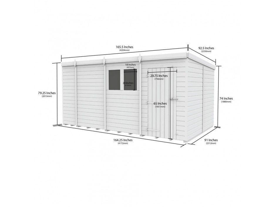 14 x 8 Pent Shed (Double Door, No Windows) - view 3
