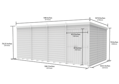 16 x 9 Pent Shed (Double Door, No Windows) - view 6
