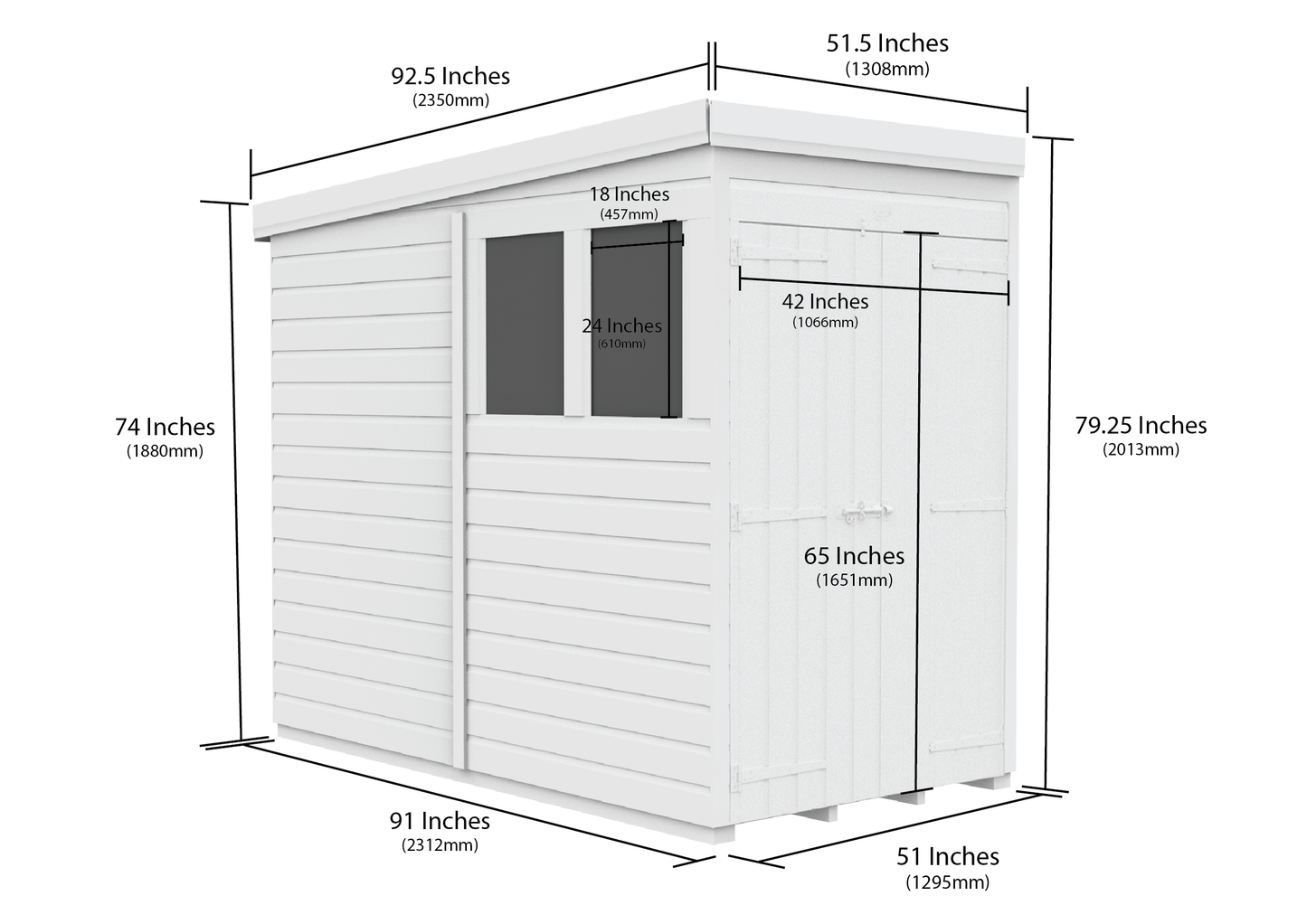 4 x 8 Pent Shed (Double Door, With Windows) - Pent Shed