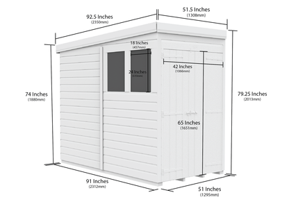 4 x 8 Pent Shed (Double Door, With Windows) - Pent Shed