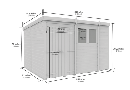 10 x 8 Pent Shed (Double Door, With Windows) - view 3