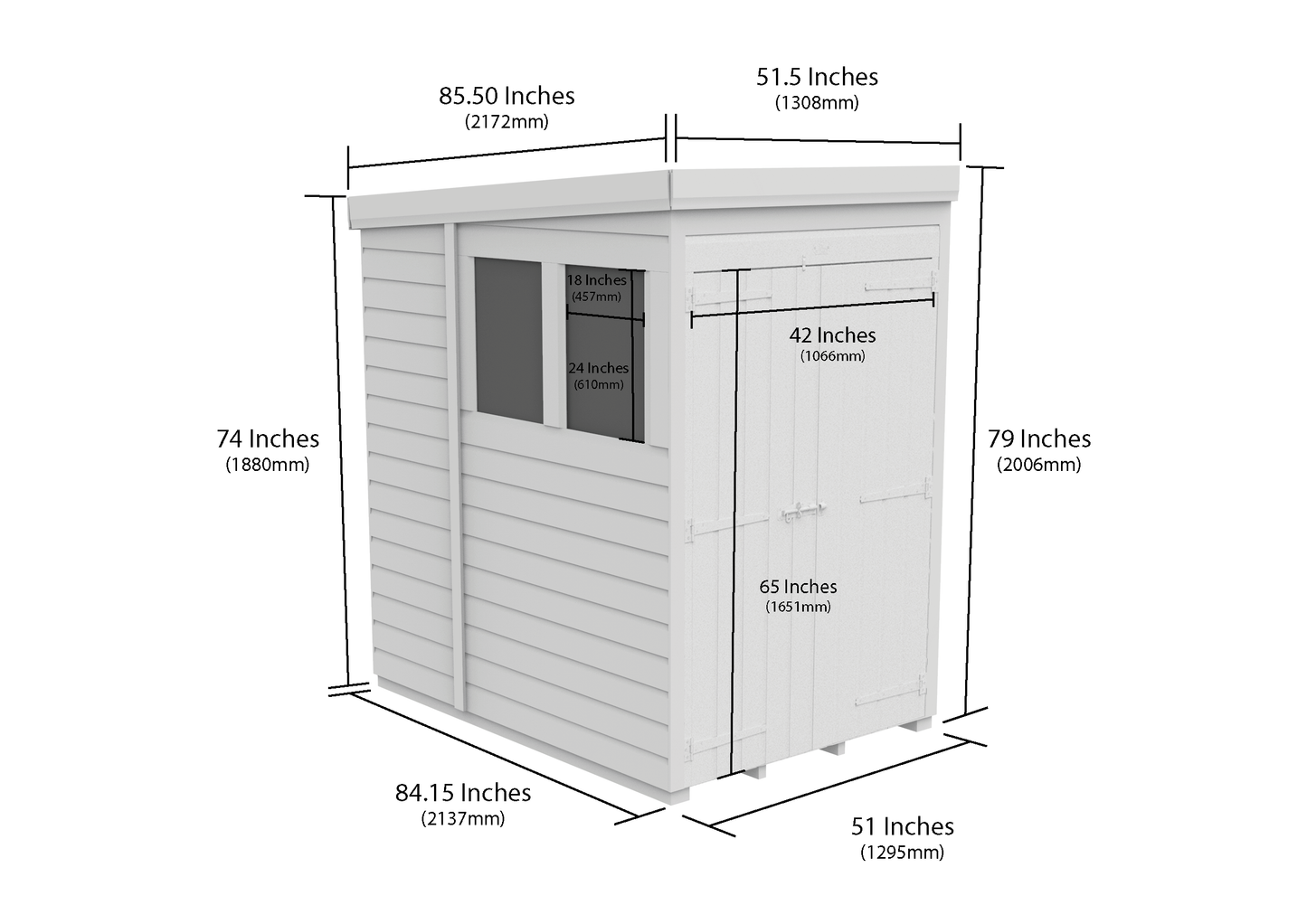 4 x 7 Pent Shed (Double Door, With Windows) - view 3