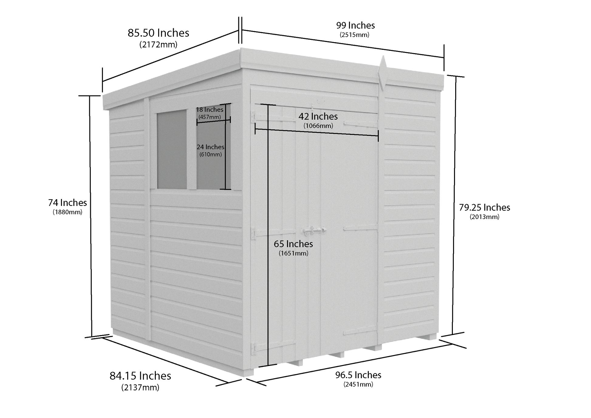 7 x 7 Pent Shed (Double Door, With Windows) - view 3