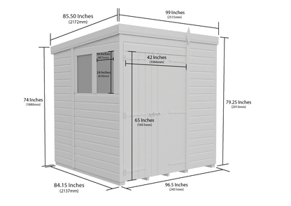 7 x 7 Pent Shed (Double Door, With Windows) - view 3