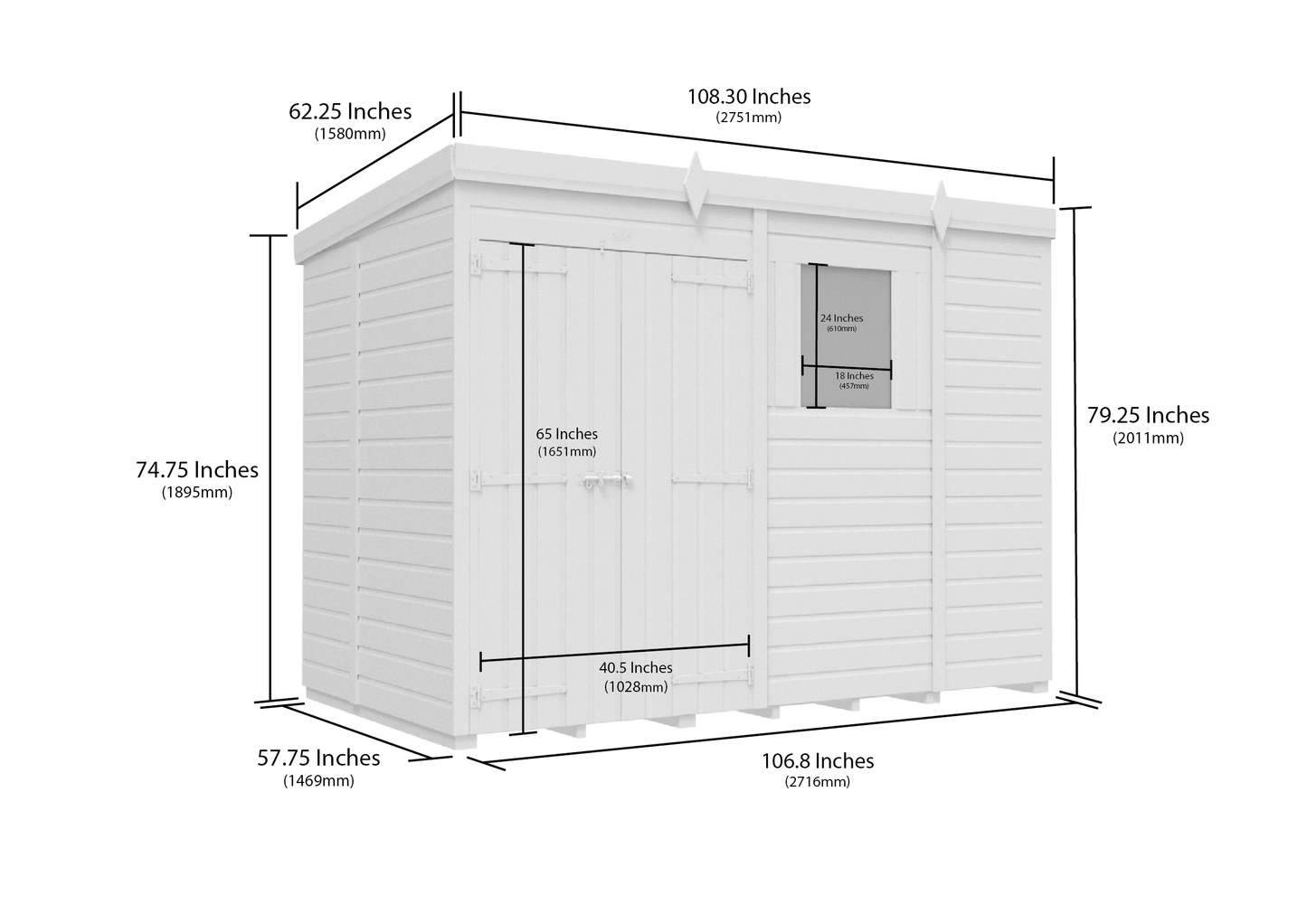 9 x 5 Pent Shed (Double Door, With Windows) - view 2