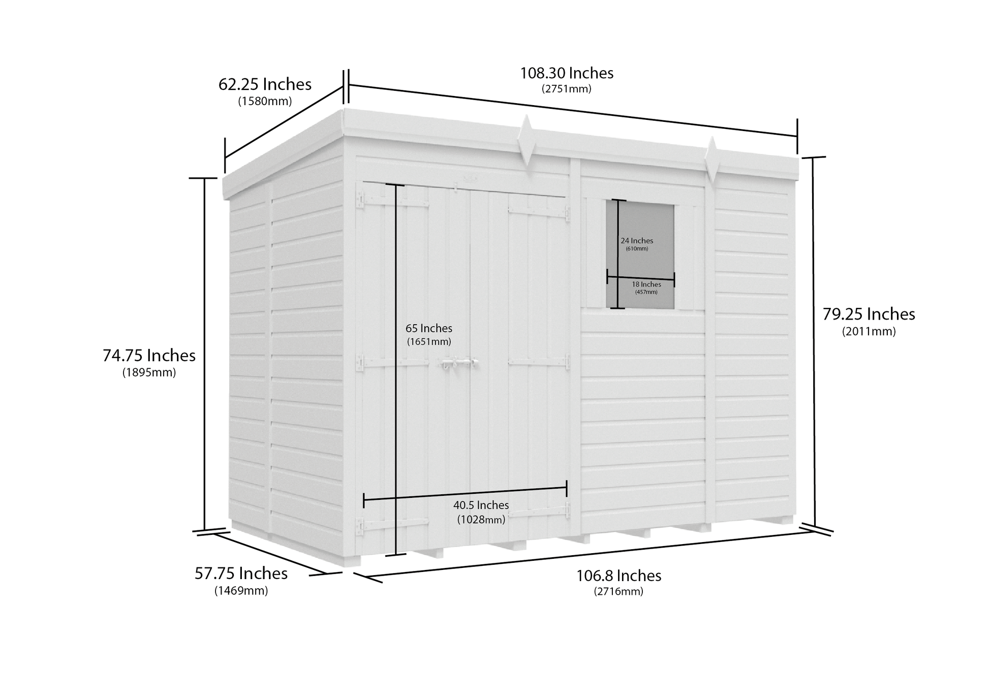 9 x 5 Pent Shed (Double Door, With Windows) - view 2