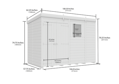 9 x 5 Pent Shed (Double Door, With Windows) - view 2