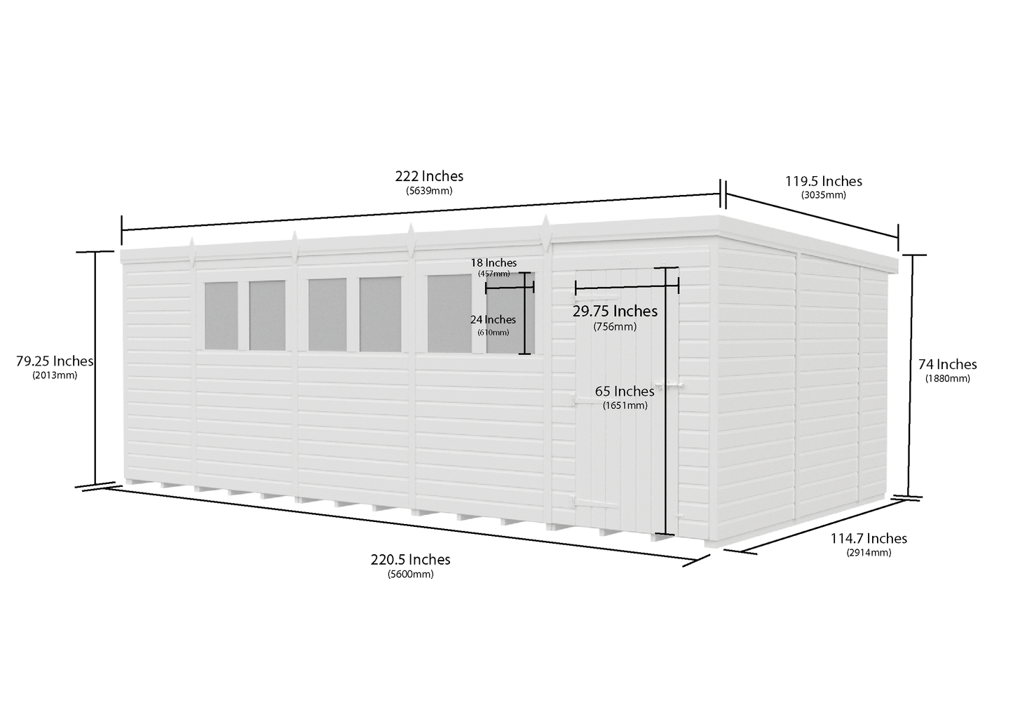 19 x 10 Pent Shed (Single Door, With Windows) - view 5
