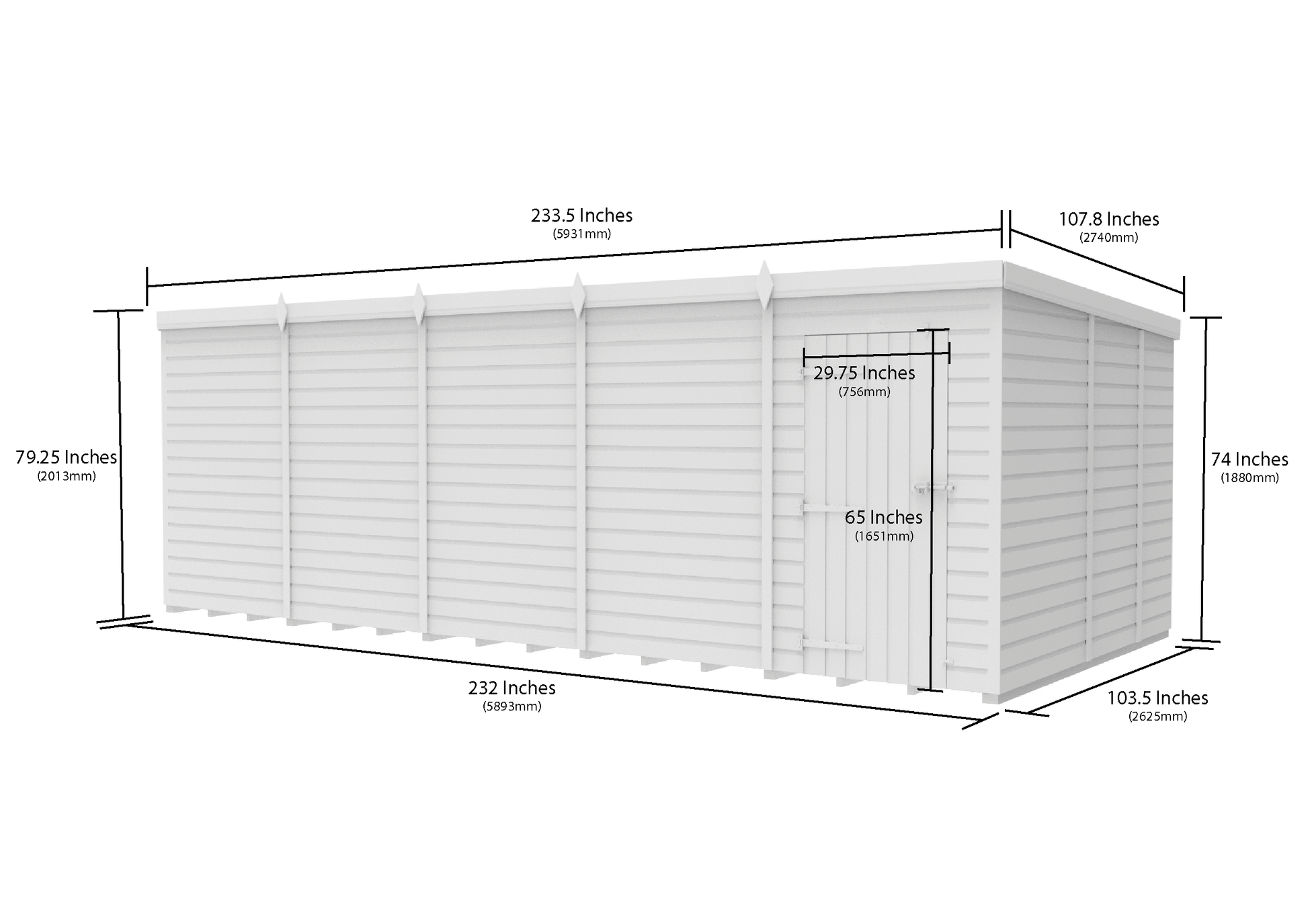 20 x 9 Pent Shed (Single Door, No Windows) - view 2