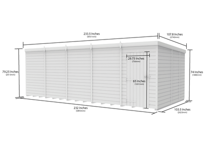 20 x 9 Pent Shed (Single Door, No Windows) - view 2
