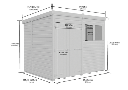 8 x 7 Pent Shed (Double Door, With Windows) - Pent Shed