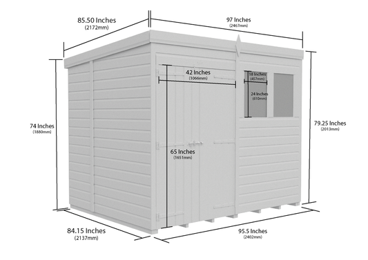 8 x 7 Pent Shed (Double Door, With Windows) - Pent Shed
