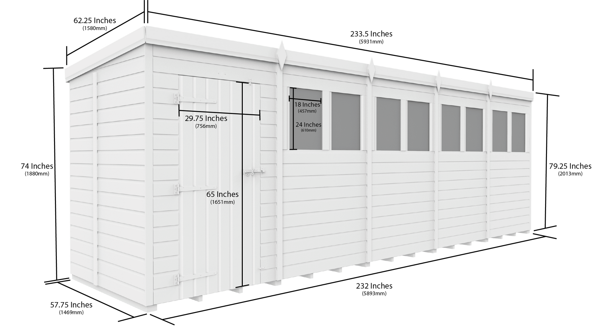 20 x 5 Security Pent Shed - view 3