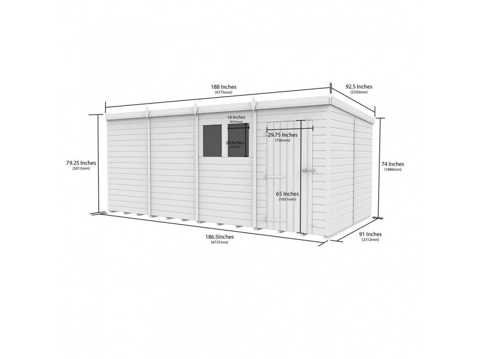 16 x 8 Pent Shed (Double Door, No Windows) - view 5