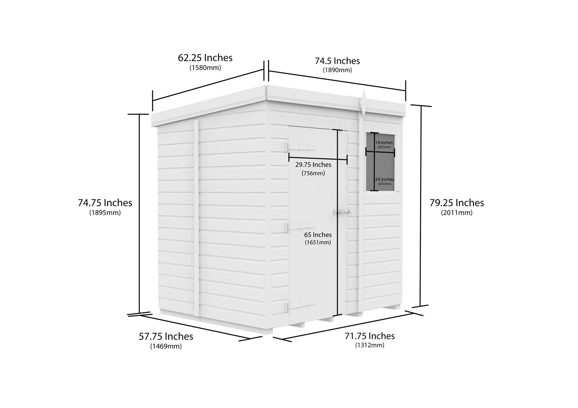6 x 5 Pent Shed (Single Door, No Windows) - view 3