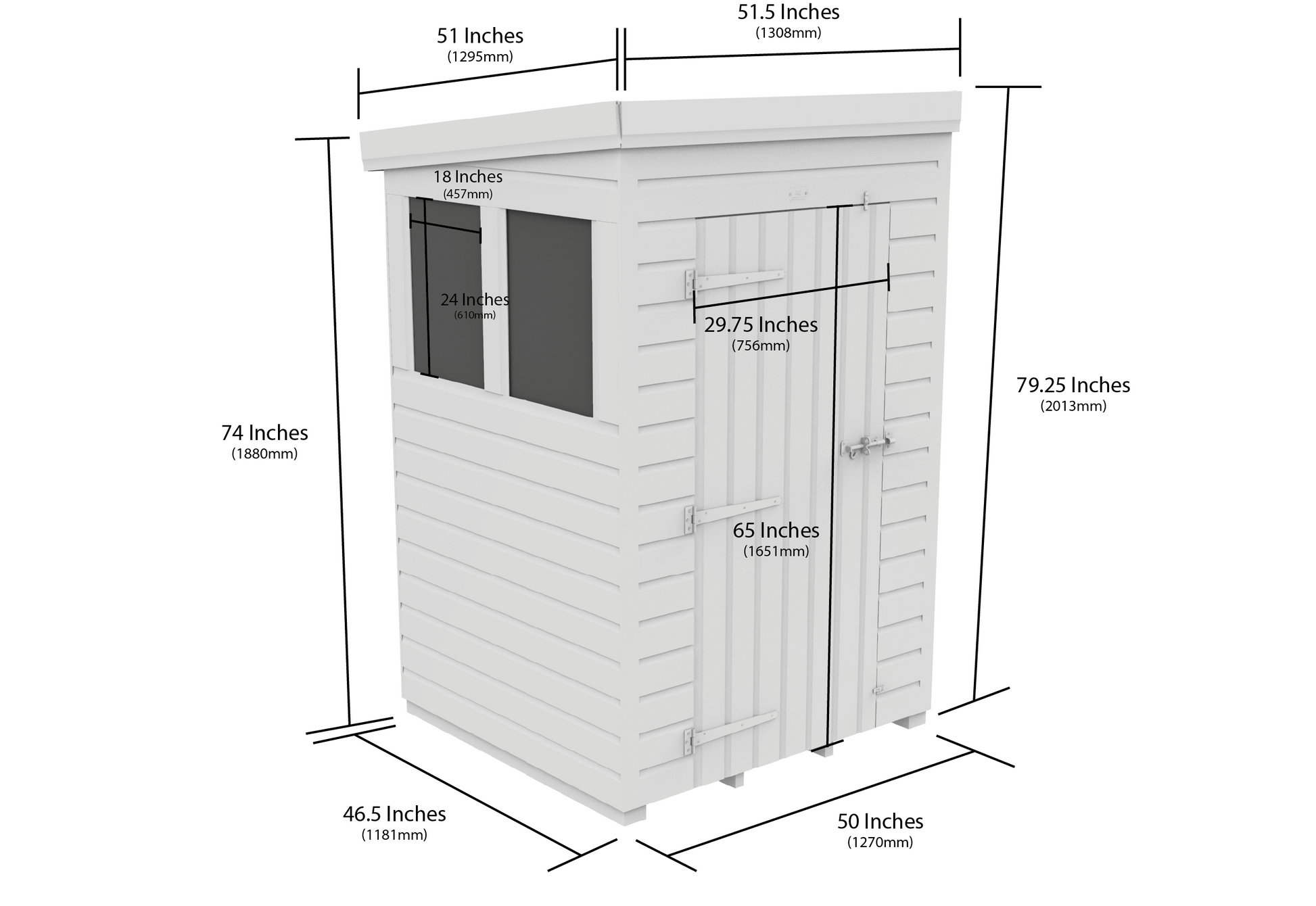 4 x 4 Pent Shed (Single Door, With Windows) - Pent Shed