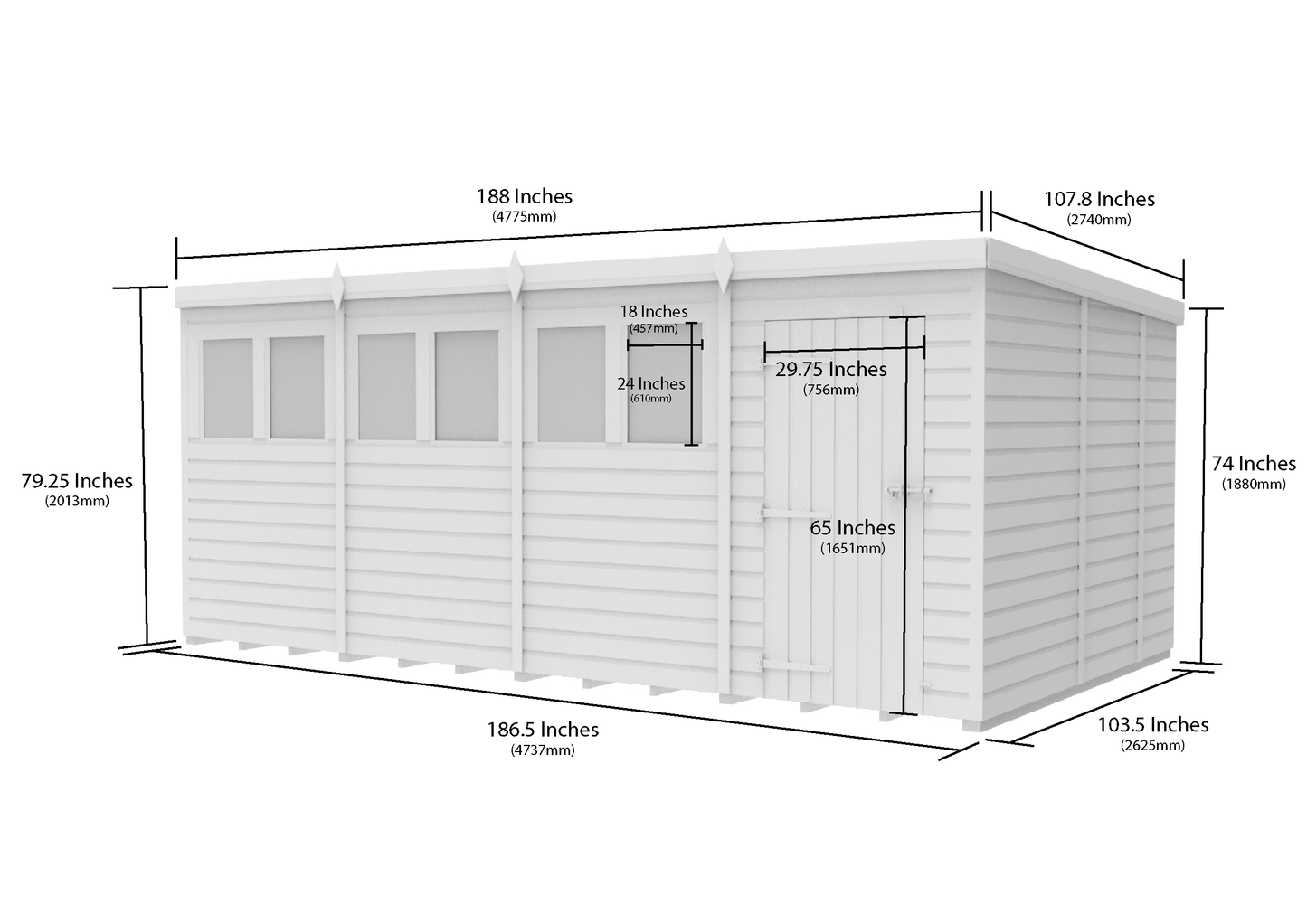 16 x 9 Pent Shed (Single Door, With Windows) - view 3