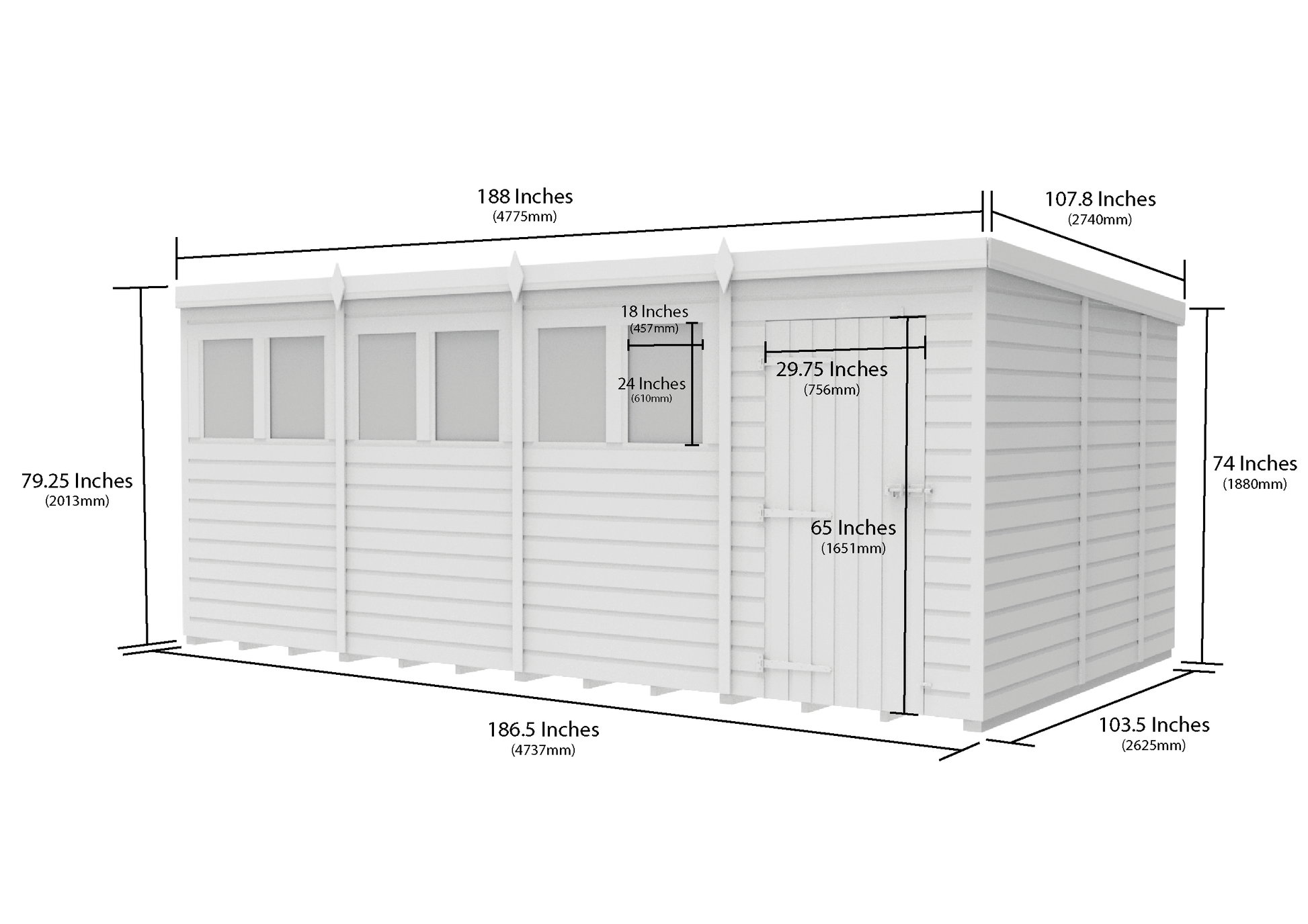 16 x 9 Pent Shed (Single Door, With Windows) - view 3