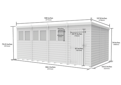 16 x 9 Pent Shed (Single Door, With Windows) - view 3