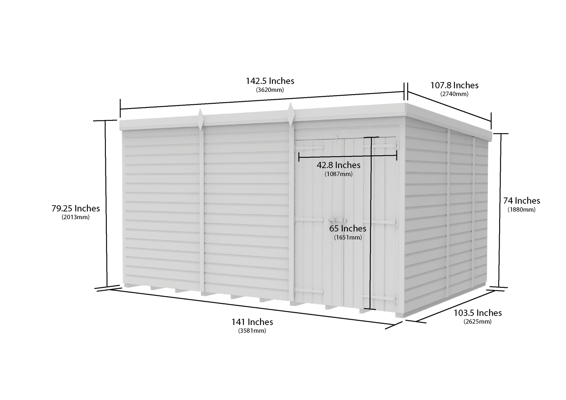 12 x 9 Pent Shed (Double Door, No Windows) - view 6
