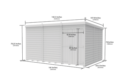 12 x 9 Pent Shed (Double Door, No Windows) - view 6