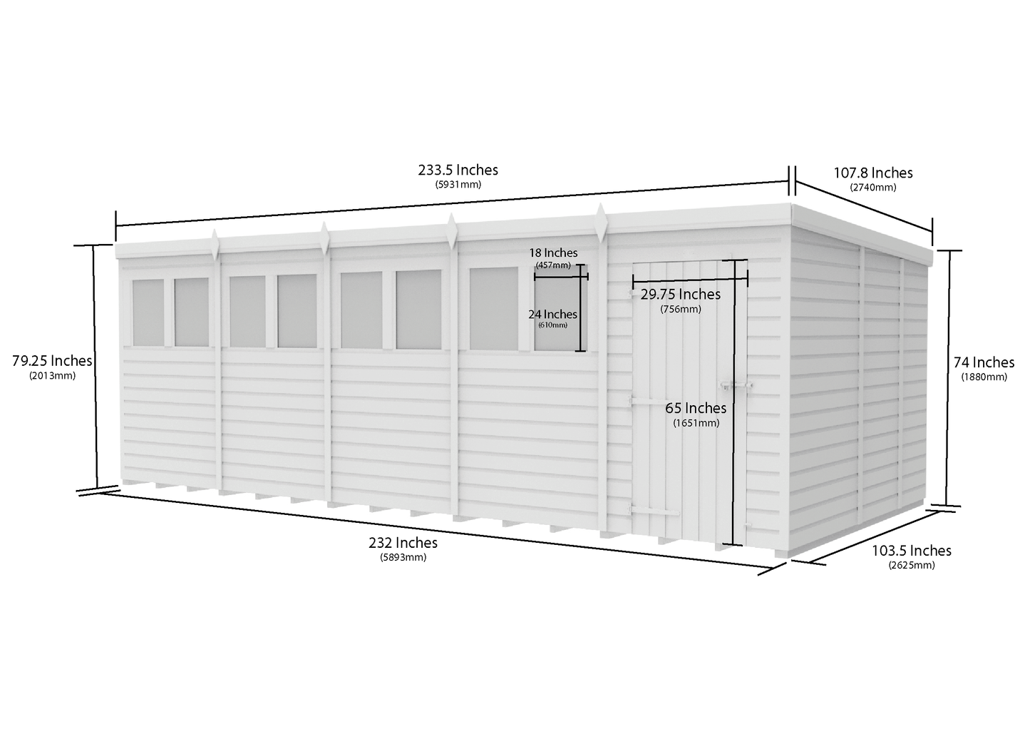 20 x 9 Pent Shed (Single Door, With Windows) - view 3