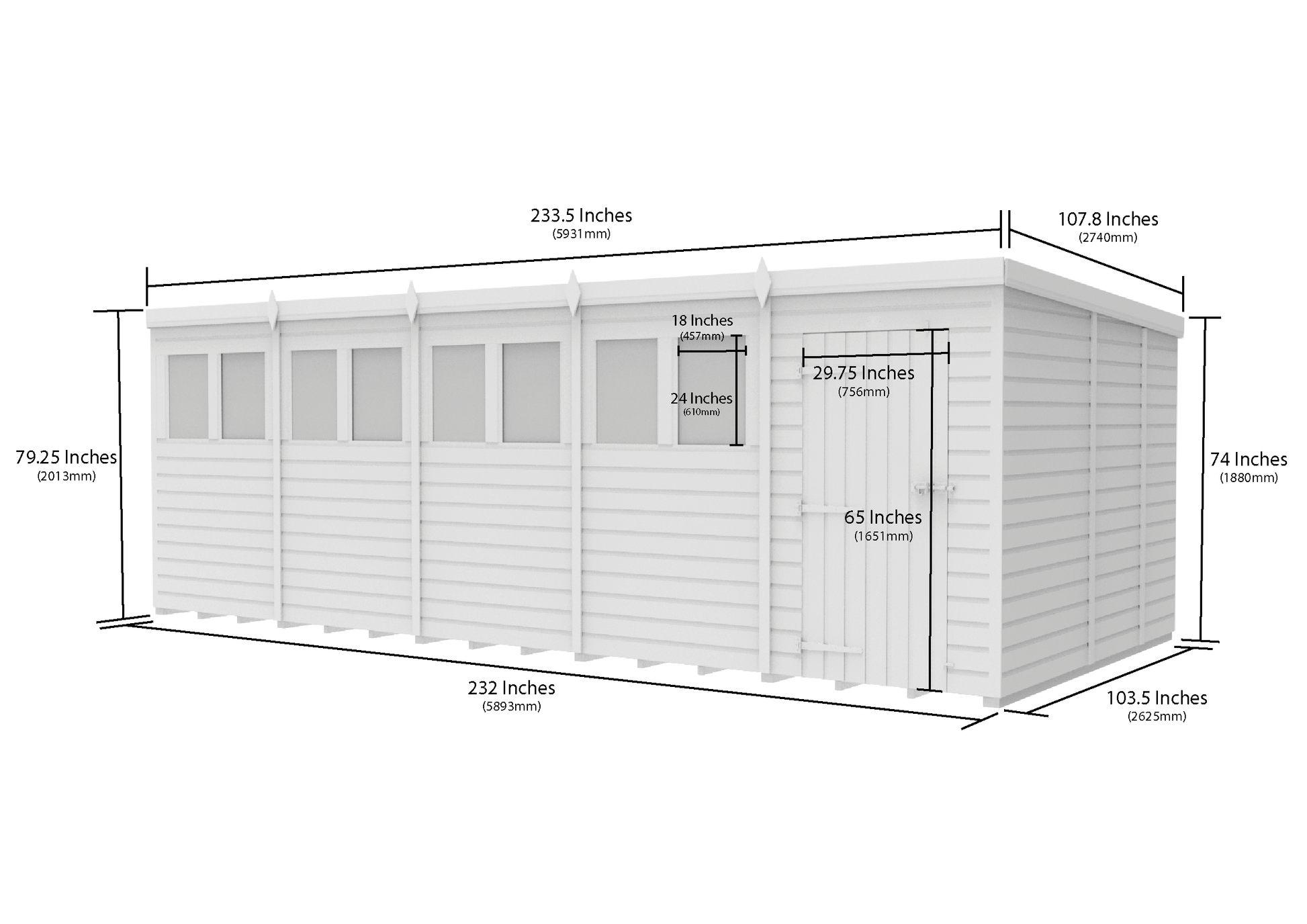 20 x 9 Pent Shed (Single Door, With Windows) - view 3