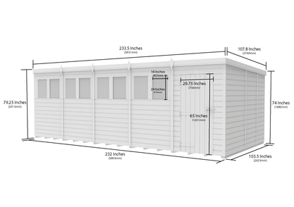 20 x 9 Pent Shed (Single Door, With Windows) - view 3