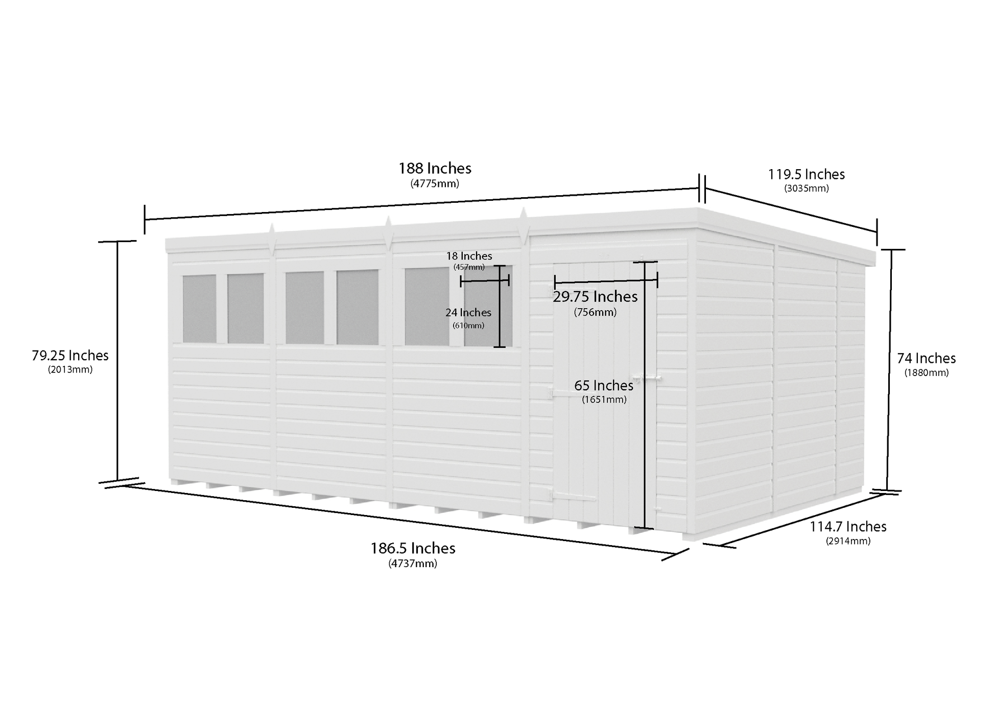 16 x 10 Pent Shed (Single Door, With Windows) - view 3