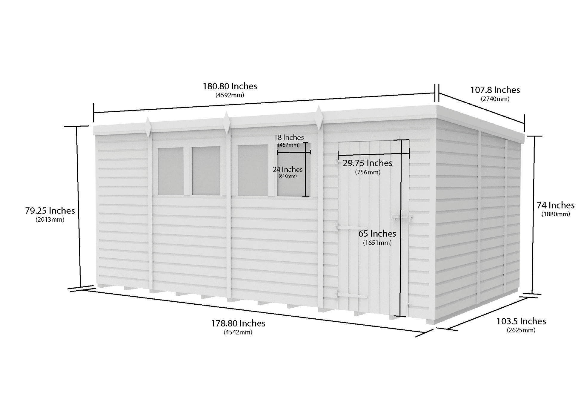 15 x 9 Pent Shed (Single Door, With Windows) - view 6