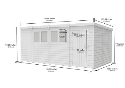 15 x 9 Pent Shed (Single Door, With Windows) - view 6
