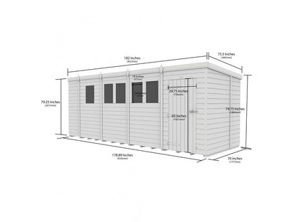 17 x 6 Pent Shed (Single Door, With Windows) - view 4