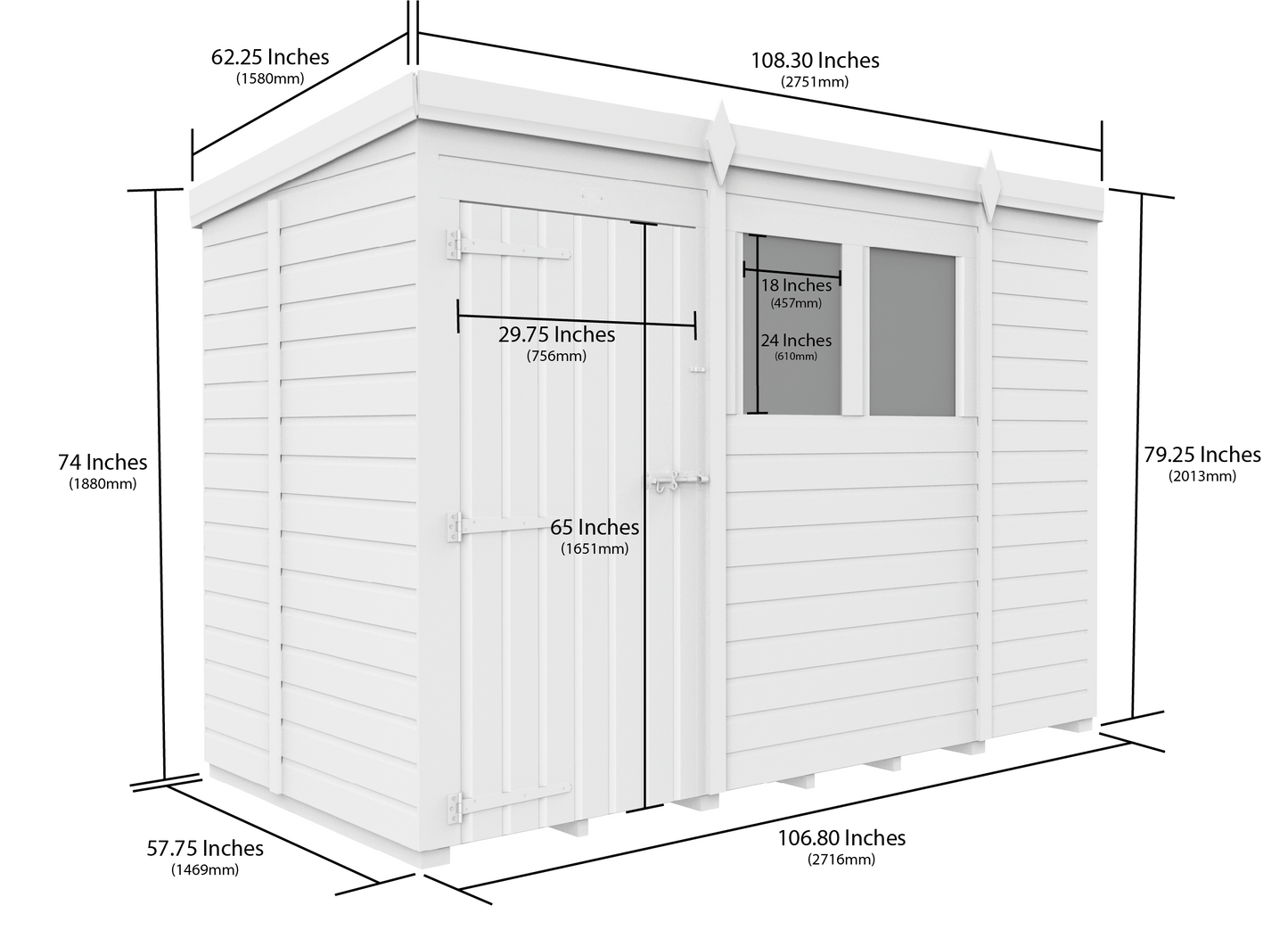 9 x 5 Pent Shed (Double Door, No Windows) - view 5