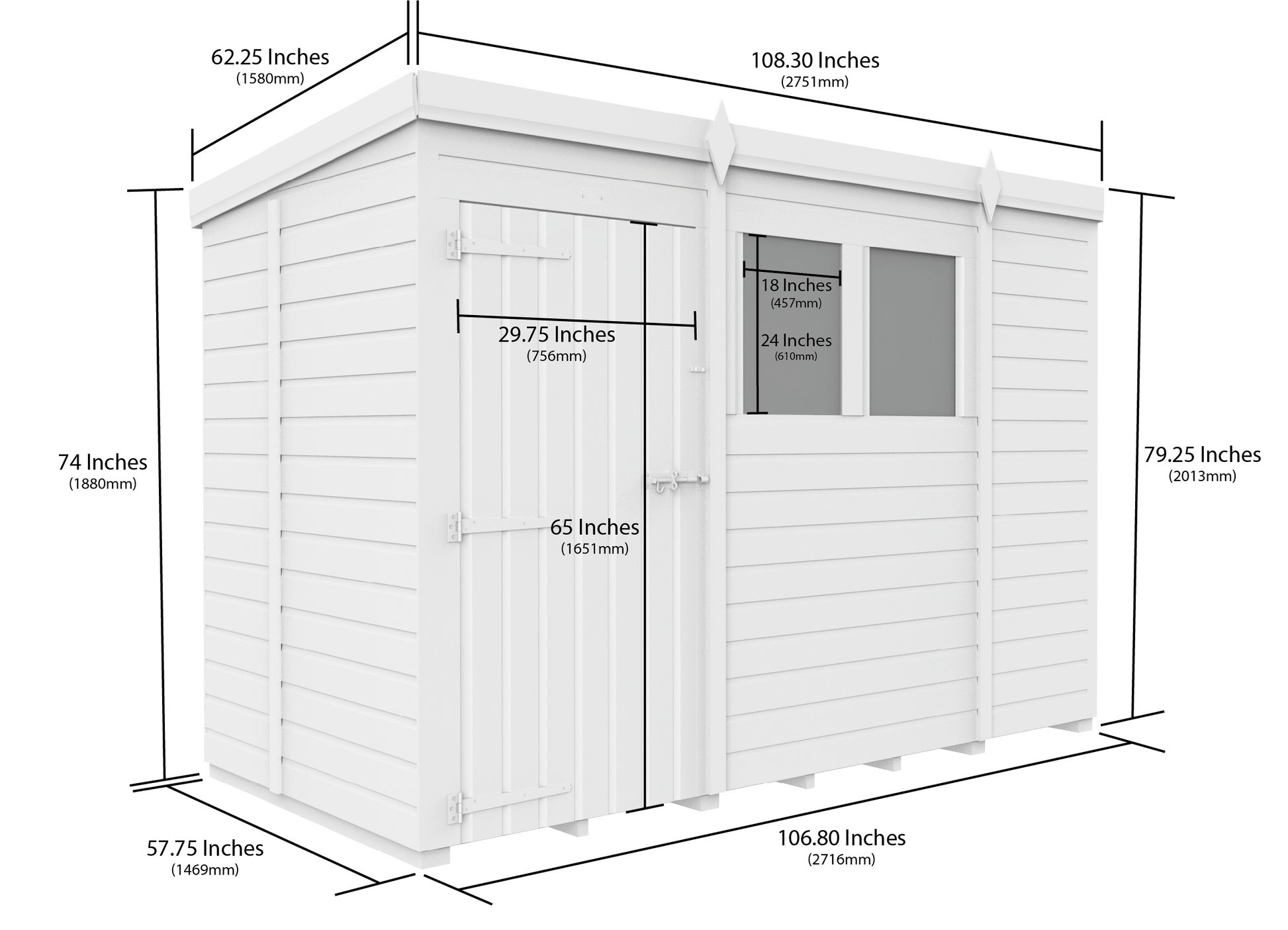 9 x 5 Pent Shed (Double Door, No Windows) - view 5