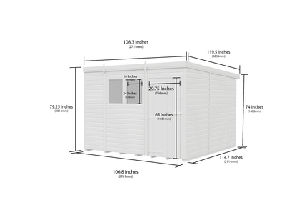 9 x 10 Pent Shed (Double Door, With Windows) - view 6