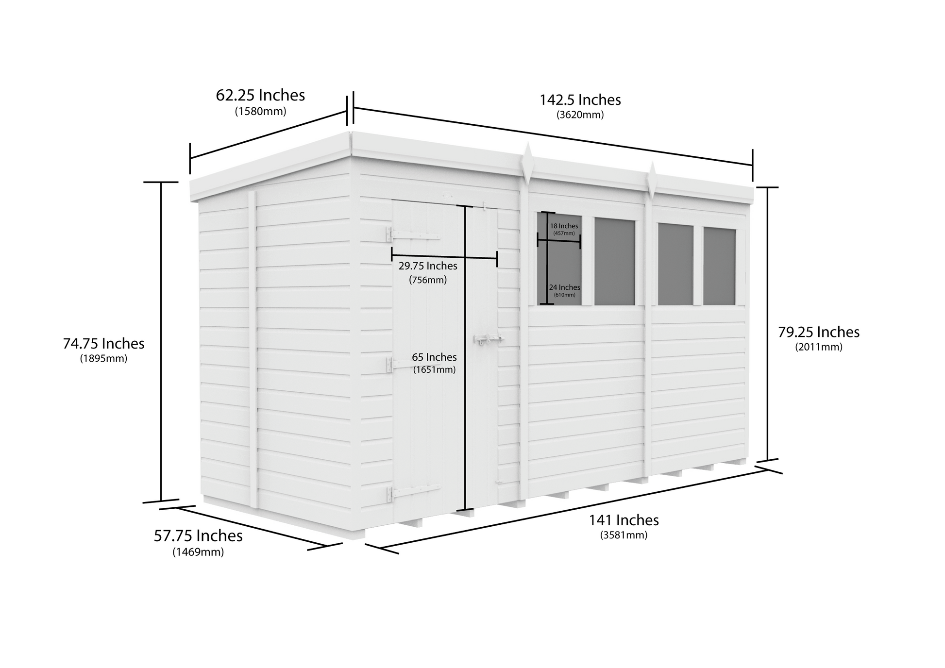 12 x 5 Pent Shed (Single Door, With Windows) - view 4