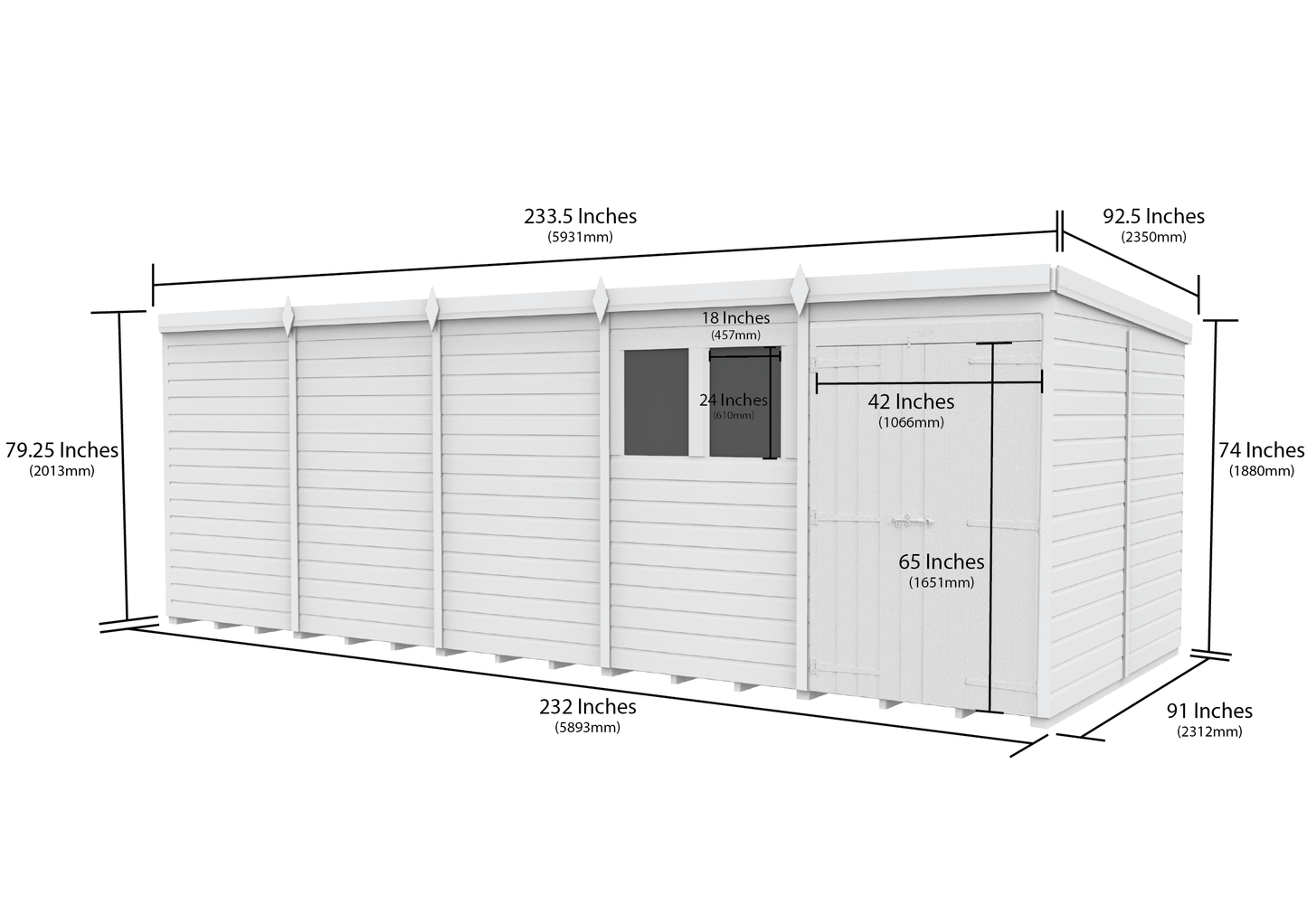 20 x 8 Pent Shed (Double Door, With Windows) - view 3